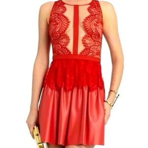 BCBG Dark Poppy Red Layton Dress 8 lace mesh